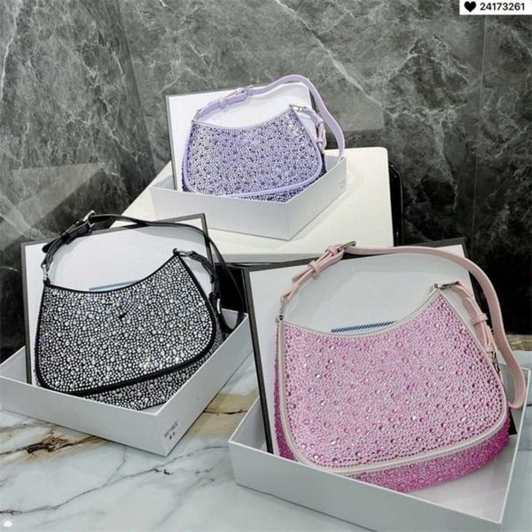 

2023 new luxury fashion bag female hobo rhinestone underarm nylon handheld single saddlehigh