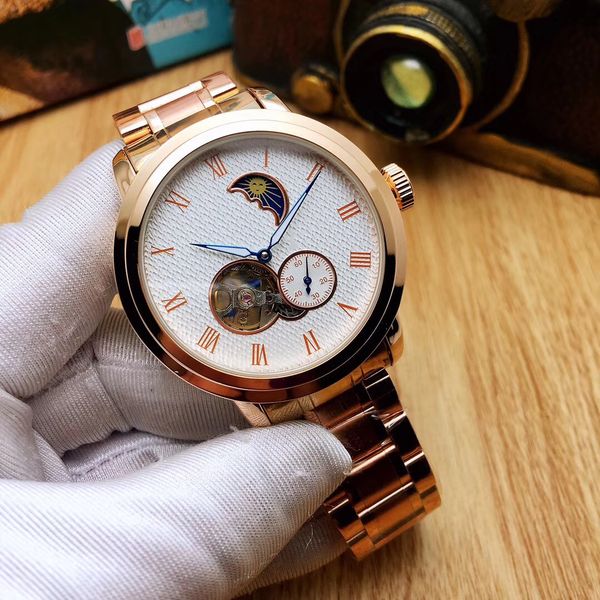 

new business sports automatic high-grade flywheel steel belt mechanical men's watch, Slivery;golden