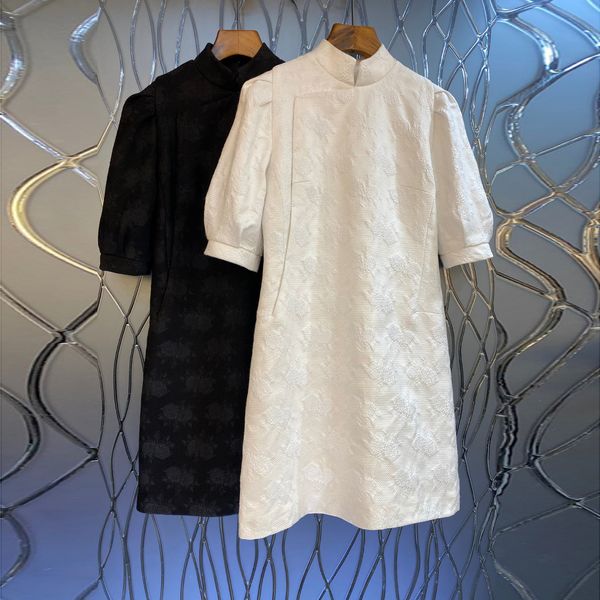 

spring luxury stand collar cheongsam style elegant senior dress, Black;gray