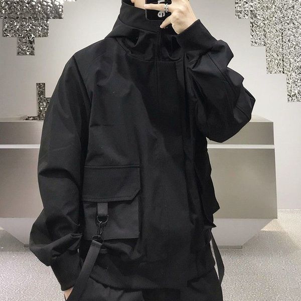 

women s jackets qweek hip hop harajuku women and men jacket streetwear safari style oversized hooded autumn spring coat gothic clothes techw, Black;brown