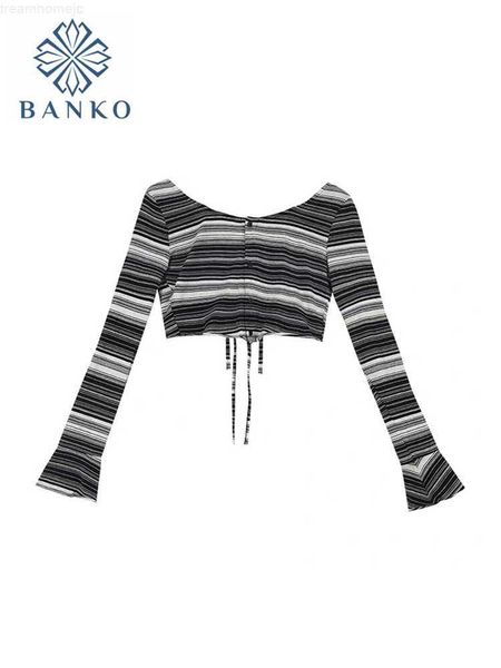 

y2k harajuku gothic punk e-girl fashion stripe crop women club party slim long sleeve t shirt spring summer tee design 0225, White