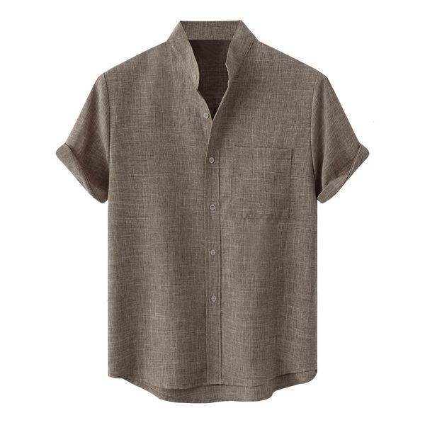

men's casual shirts summer shirt men short-sleeved breathable cotton and linen shirts solid stand collar hawaiian soft loose male blou, White;black