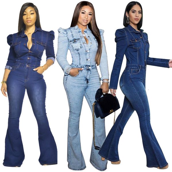

womens jumpsuits rompers fall clothes long sleeve jeans women high waist outfit casual plus size wholesale drop 230224, Black;white