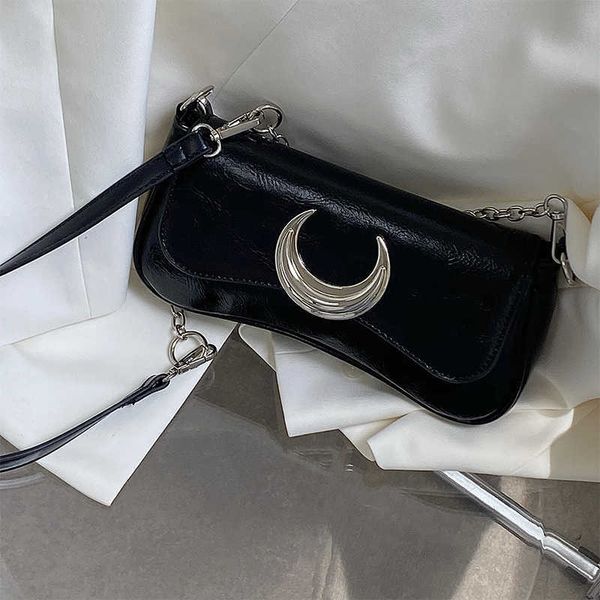 

totes y2k cool girls black shoulder bags moon lock women's chain underarm bag purse handbags fashion female small messenger y2302
