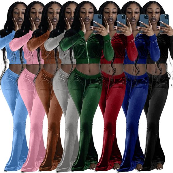

women's two piece pants clothes for women velvet tracksuit two piece set y2k streetwear sweatsuits zip crop jacket pants sets women two, White