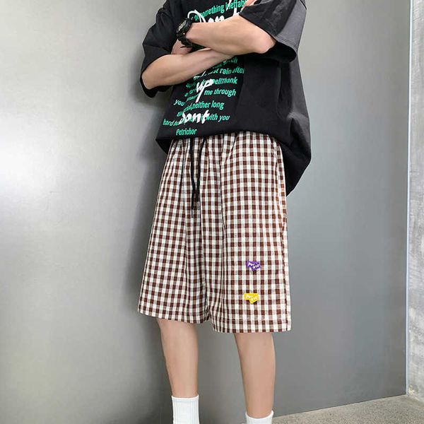 

men's shorts summer plus size plaid shorts for mens korean fashion trends streetwear teenage beach baggy short pants couples casual clo, White;black