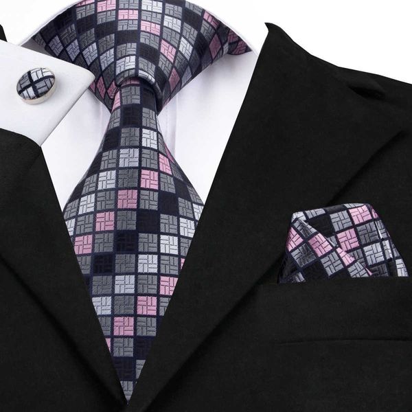 

neck ties hitie plaid grey black novelty men's tie hanky cufflinks sets 100 silk ties for men formal business wedding party groom, Blue;purple