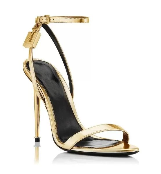 

tom-fords-heels woman sandals heels high sandal luxury brands tom-fords-sandal nude shiny leather padlock pointy toe naked 105mm ankle strap, Black