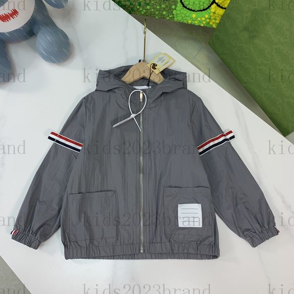 

children's sun protection jackets 2023ss spring gray boys outwear high end children custom made coats paneled webbing trench coat windb, Blue;gray