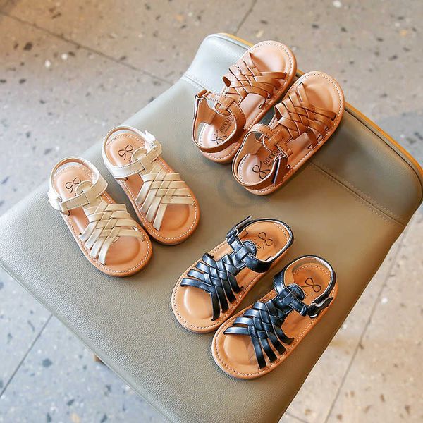 

sandals 2022 summer new kids girls fashion weave sandals children cute opentoe korean style soft beach shoes solid black for boys flat z0225, Black;red