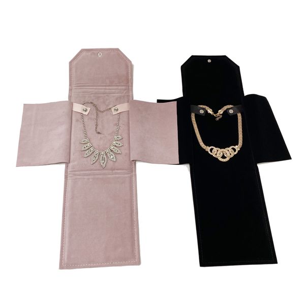 

jewelry necklace storage square bag exhibition portable necklace display square bag jewelry storage roll bag, Pink;blue