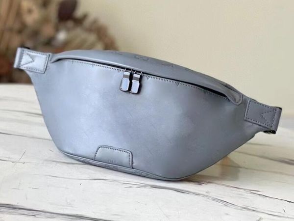 

realfine bags 5a m46108 grey discovery bumbag momogran shadow calf leather belt bag waist handbags with dust bag