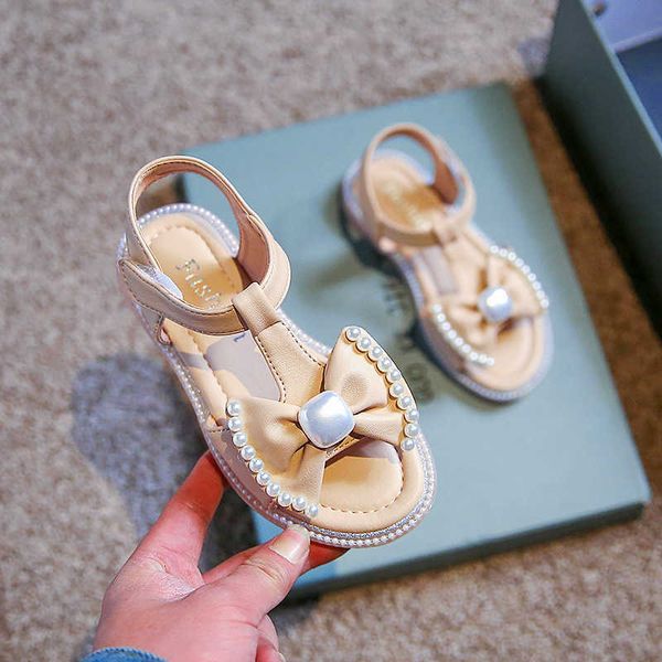 

sandals children's sandals summer new sweet bow open toe flats girls pearl princess sandals fashion soft nonslip kids beach shoes g870, Black;red