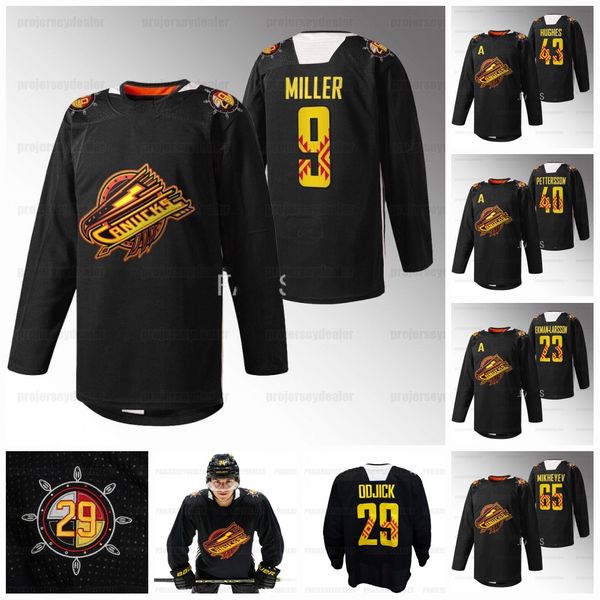 

72 anthony beauvillier 2023 first nations jersey canucks quinn hughes elias pettersson brock boeser j.t. miller tyler myers conor garland ol, Black;red
