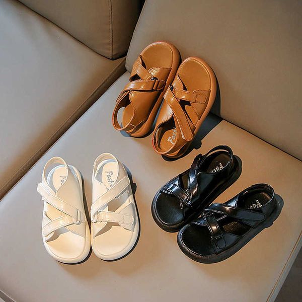 

sandals children simple japanese style sandals for girls 2022 summer new kids fashion flat casual opentoe hook loop boys roman shoes z0225, Black;red