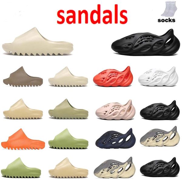 

2021 slippers sandals men women triple slides bone resin desert sand earth brown foam runner mens womens west slipper slider 36-45277v, Black