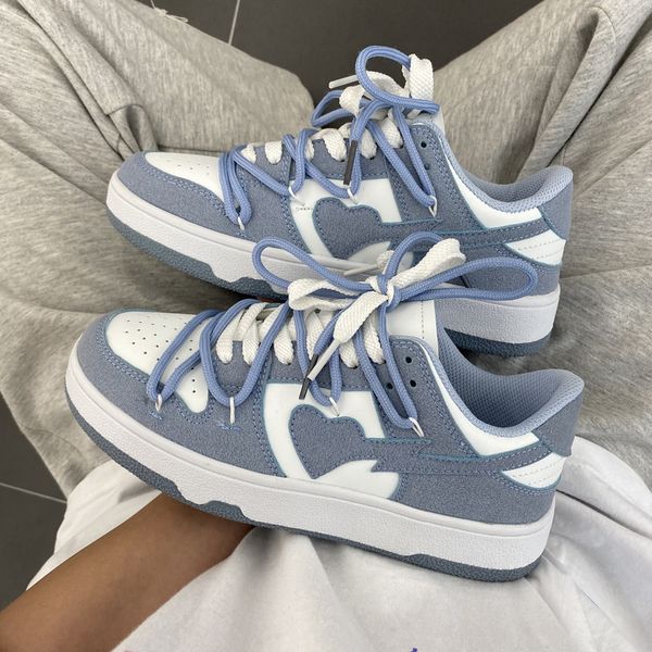 

dress shoes summer sneakers girly heart fashion blue casuals sneakers couple trend lace-up white shoes sneakers women shoes 230225, Black