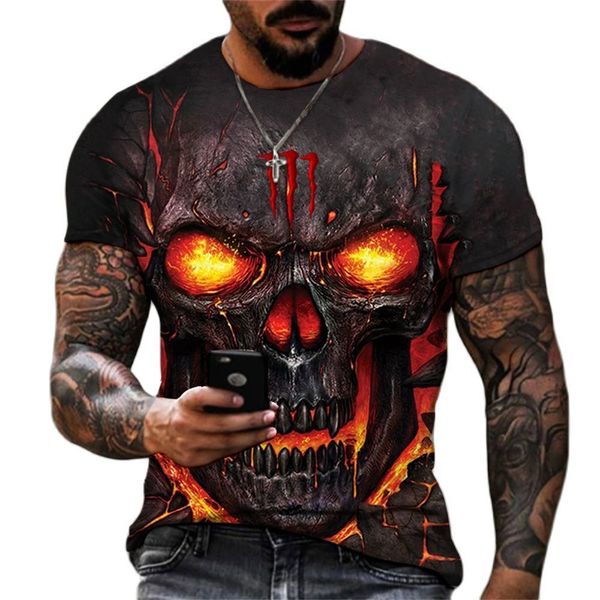 

men's t-shirts summer horror skulls 3d print men's t-shirts loose o-neck short sleeve skeleton street rock hip-hop tees men cloth, White;black