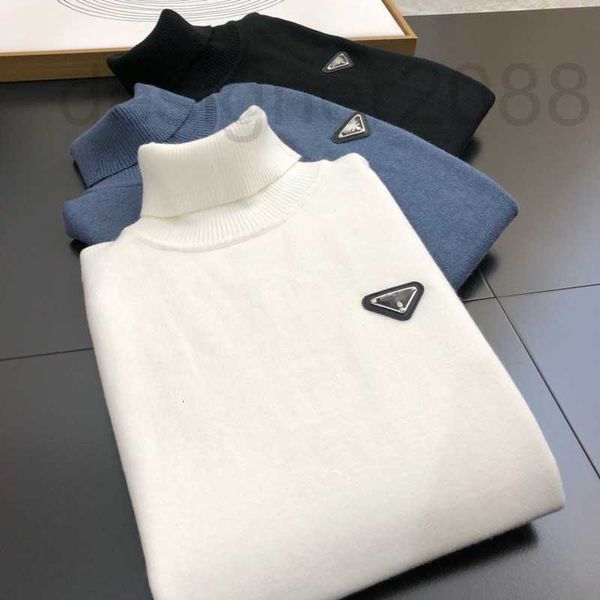 

men's sweaters designer knitted sweater autumn winter warm pullover coat fashion chest triangle knittedshirt men women high collar long, White;black