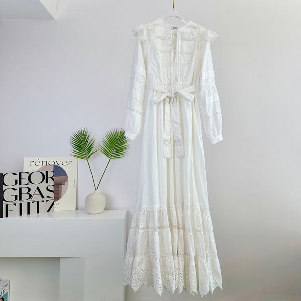 

womens dress v-neck lantern sleeve embroidery hollow-out long dress, Black;gray