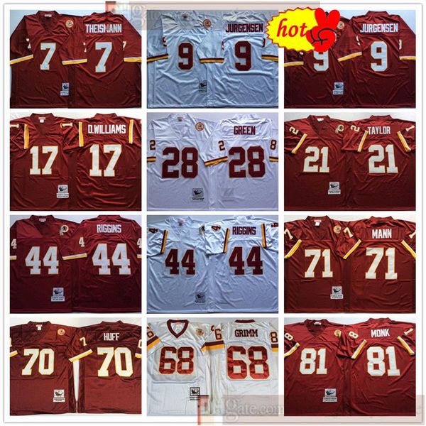 

ncaa football retro vintage sean taylor joe theismann sonny jurgensen darrell green john riggins russ grimm art monk sam huff jers2934, Black;red