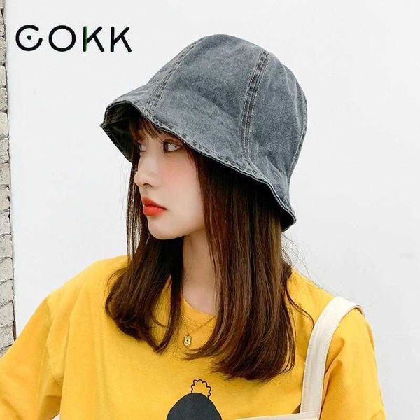 

wide brim hats korea spring wash denim bucket hat women p230327, Blue;gray