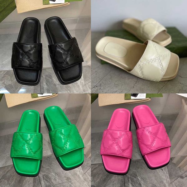 

2023 mens women platform slides designers quilting sandals real leathers luxury flat slippers rubber thick bottom flip flops beach summer sh, Black