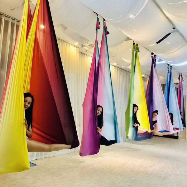 

yoga stripes 5m aerial yoga hammock elasticity swing multifunction antigravity training belts swing flying yoga bed exercises gradient color