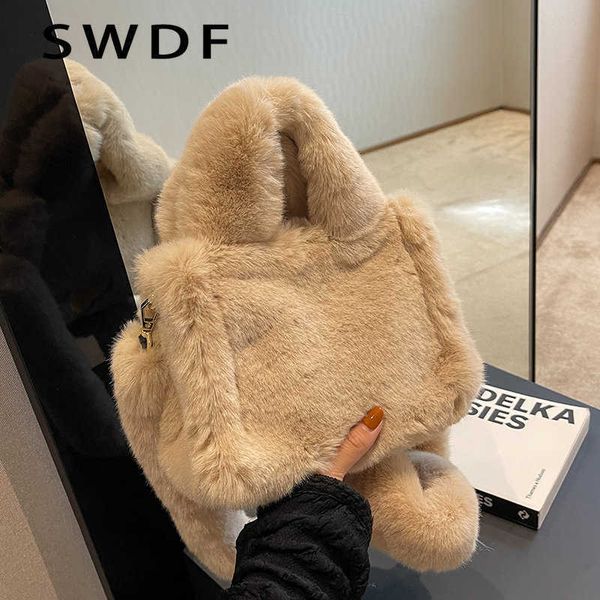 

totes 2023 winter for women designer handbags vintage faux fur shoulder crossbody bags ladies shopping bag bolso y2302