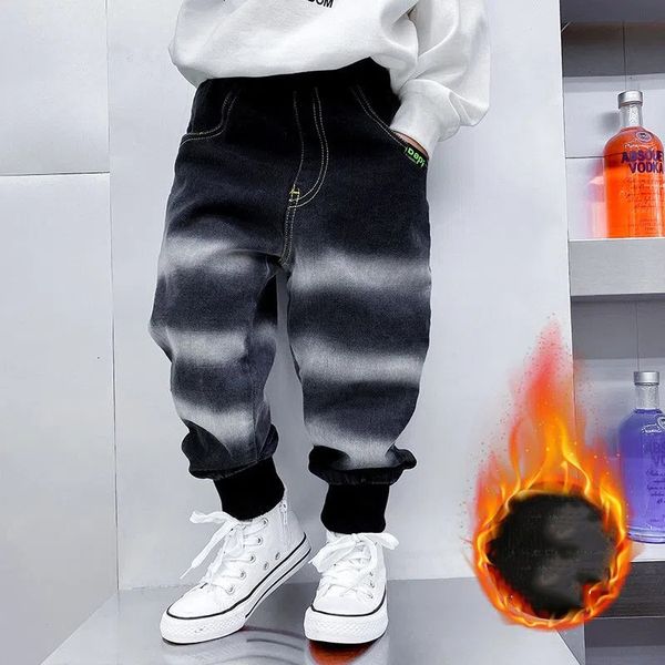 

jeans winter for boy pants velvet thicken fashion keep warm handsome casual elastic waist children s trousers 230224, Blue