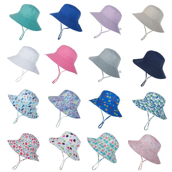 

baby sun hat boys visors children panama beach girls bucket hats cartoon infant caps uv protection, Black;white