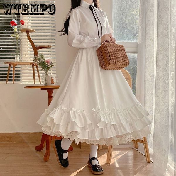 

skirts japanese solid color double layer vintage french ruffled a-line skirt hepburn style black white half skirt female long skirts 230225