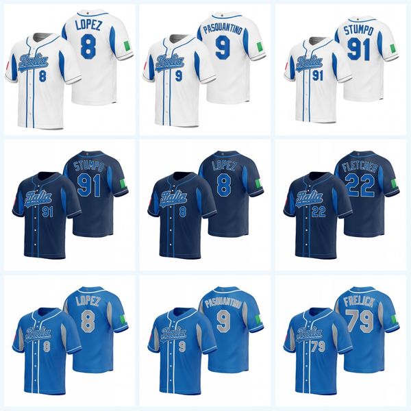 

italy baseball jersey 2023 world baseball classic replica nicky lopez vinnie pasquantino david fletcher sal frelick tiago da silva brett sul, Blue;black