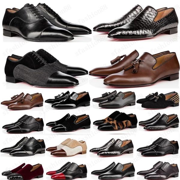 

designer mens shoes loafers black red spike patent leather slip on dress wedding flats bottoms shoe for business p2216