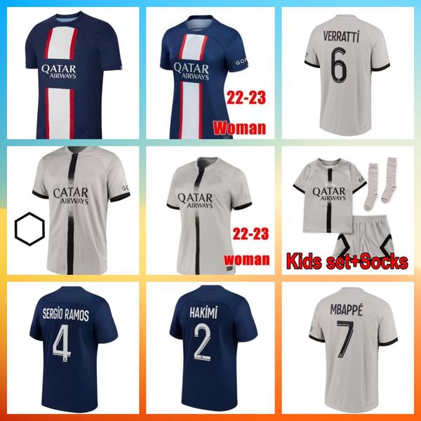 

22 23 psgs thai quality soccer jerseys fourth hakimi maillot de foot mbappe 2022 2023 football shirt men kids enfants marquinhos third sergi, Black;yellow