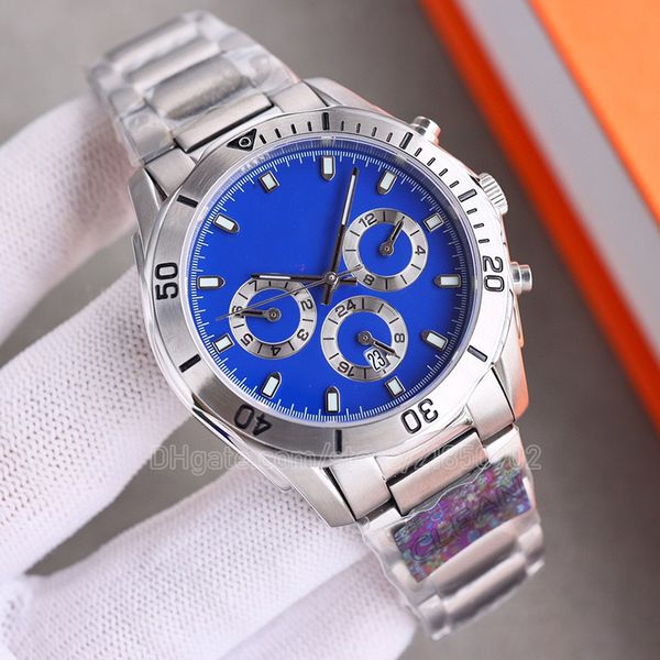 

chronograph watches classic panda chronograph watch white gold mens watch ice blue index 330ft water resistance index 9100 movement, Slivery;golden
