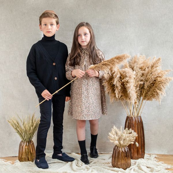 

cardigan kids sweaters childre knitted clothes boys girls wool knit under cardigan baby pants brother sister mathcing clothes 230224, Blue