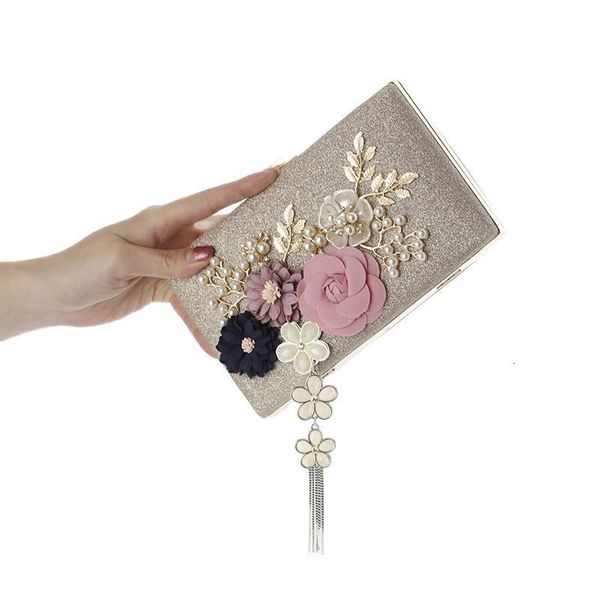 

evening bags fashion handmade floral wedding clutch with pearl chain party for ladies mn569 230225