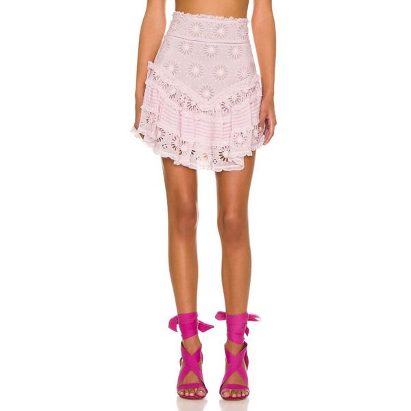 

runway mini skirt embroidered cut-out lace skirt, Black