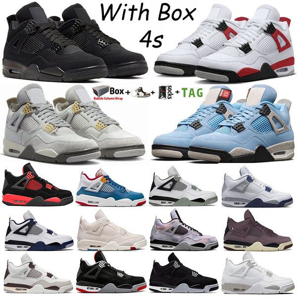 

with box mens basketball shoes jumpman 4 og 4s midnight navy red cement pn dust university blue military black cat white oreo men women snea, White;red