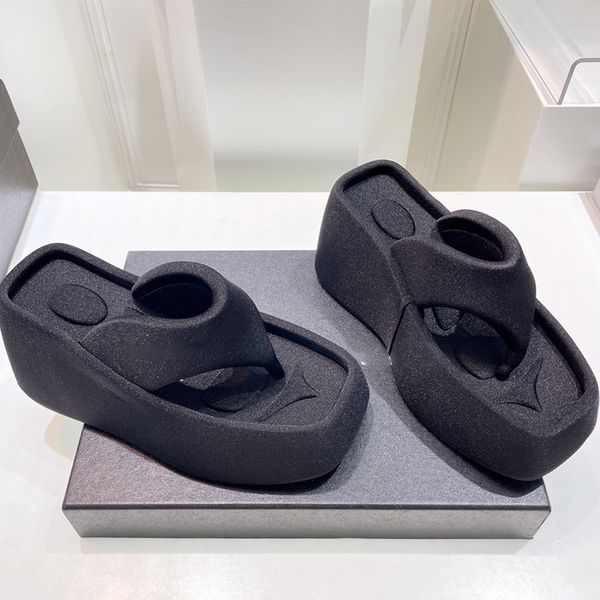 

classic designer womens platform shoes muffin thick sole clip toe sandals flip-flops solid color beach flats outdoor pool travel vintage mul, Black