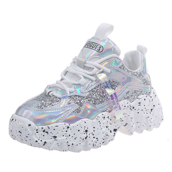 

dress shoes fashion women dad chunky sneakers luxury comfortable glossy thick sole ladies platform wave bottom trainers female 230224, Black
