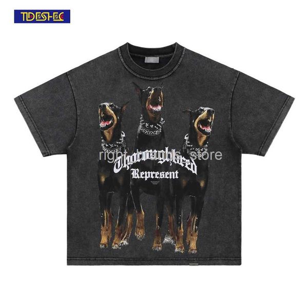 

men's t-shirts tideshec t-shirt harajuku t shirt pria gambar huruf anjing musim panas 2022 hip hop atasan kaus longgar dicuci ukuran be, White;black