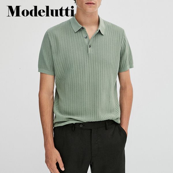 

men's polos modelutti spring summer fashion knitted fine grain knitted polo t-shirt men solid color slim simple elegant male 230225, White;black