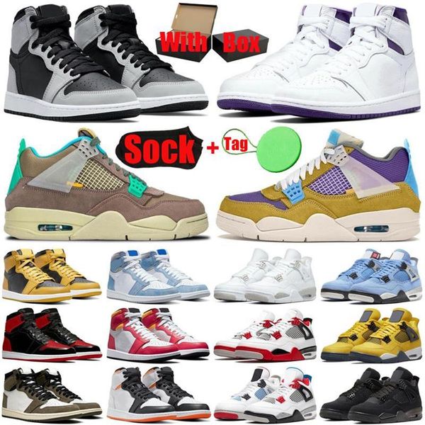 

university blue 1s 4s basketball shoes hyper royal patent bred toe 1 men women sneakers 4 black cat pure money white purple traine273c