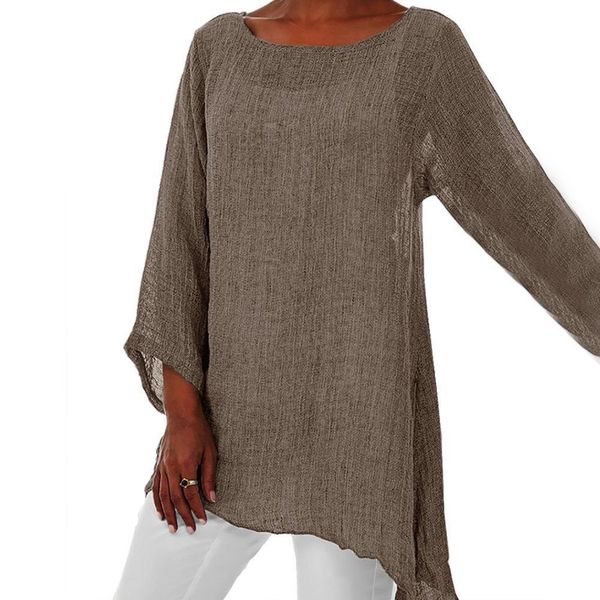

women's blouses shirts blouse women solid color cotton linen o-neck long sleeve irregular tunic spring summer oversized shirts 230225, White