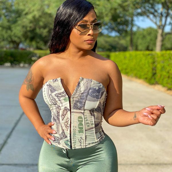 

women's tanks camis money print bandage corset crop tank autumn winter women fashion streetwear outfits tees 230225, White
