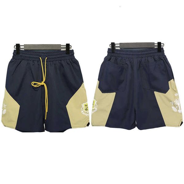 

2023 rhude summer men's print letter coconut color-blocking sports loose shorts, White;black