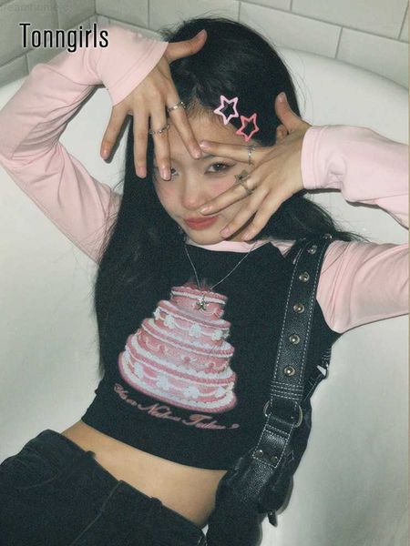 

tonngirls grunge aesthetic t shirt women black skinny y2k vintage crop print graphic t shirts american retro tshirts 0225, White