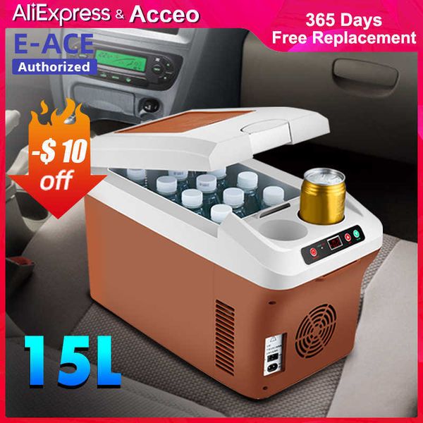 

acceo car small portable mini fridge 12v compressor refrigerator 15l for cosmetics home camping cooler travel r230225
